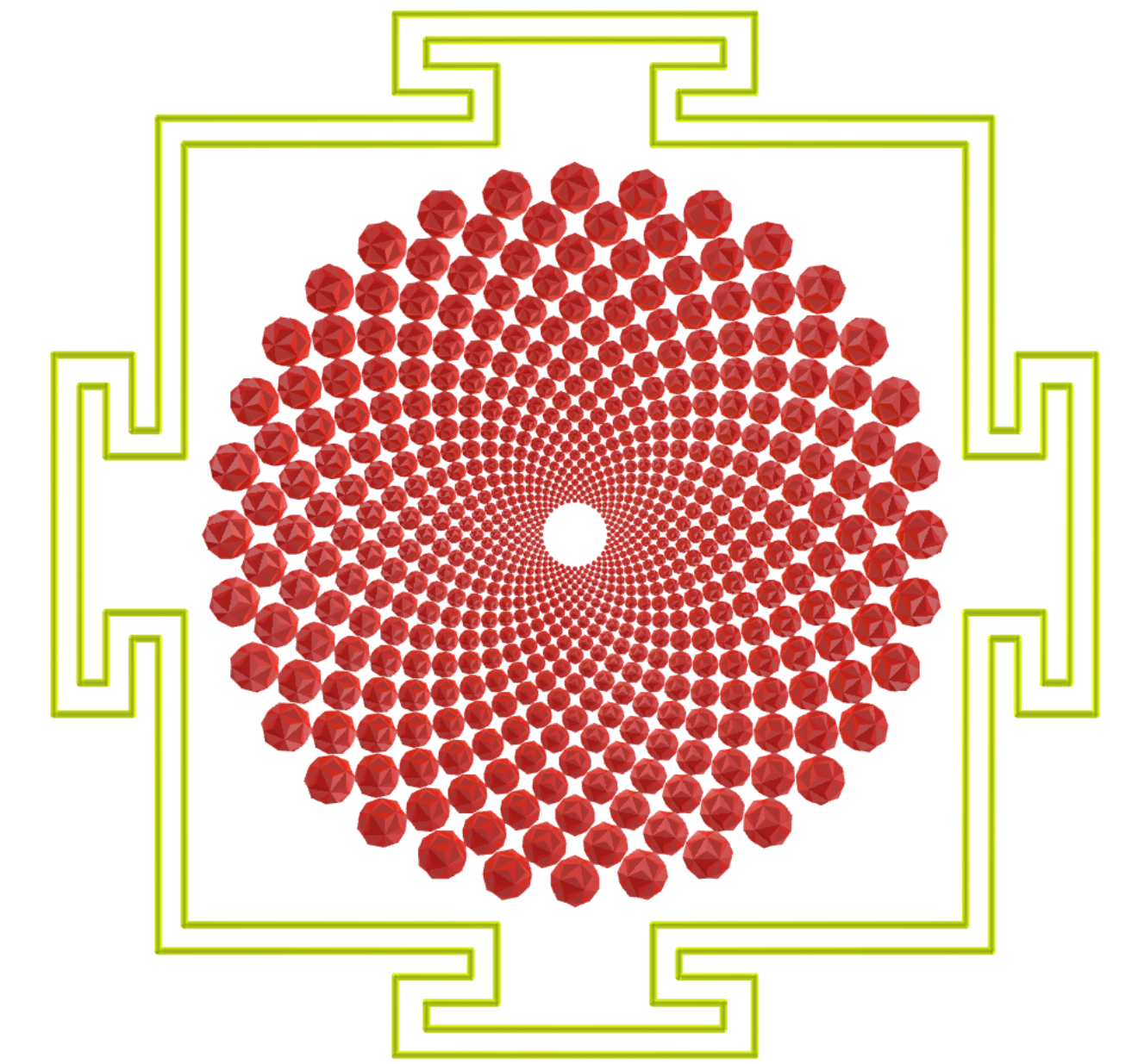 Sahasrara Yantra com pequenos icosaedros triâmbicos