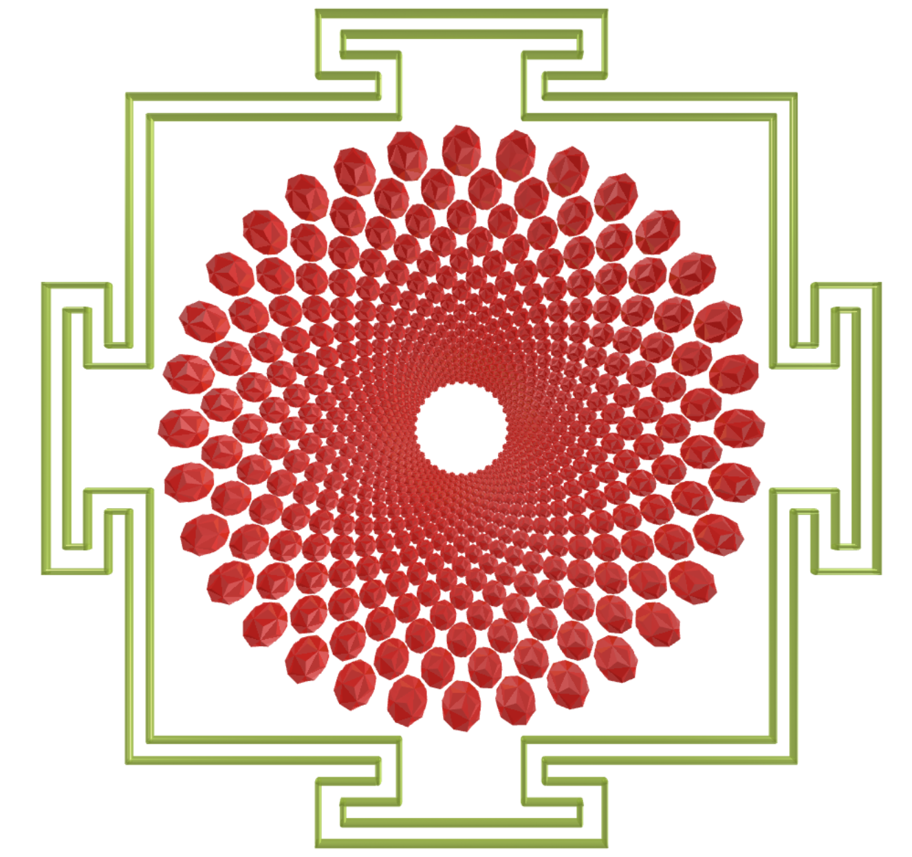 Sahasrara Yantra com pequenos icosaedros triâmbicos