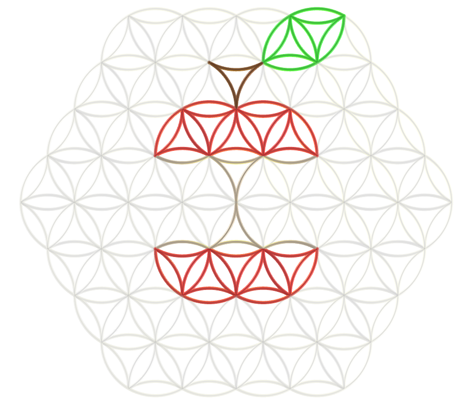 >Flower of life with the Forbidden Fruit symbol