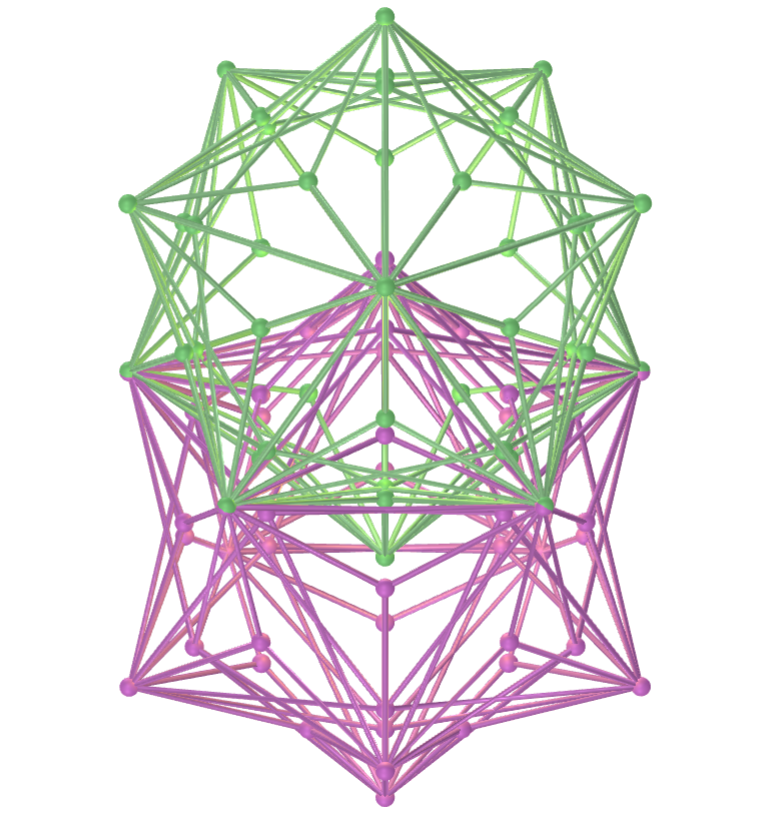 Vesica piscis com pequenos hexecontaedros dodecacrônicos