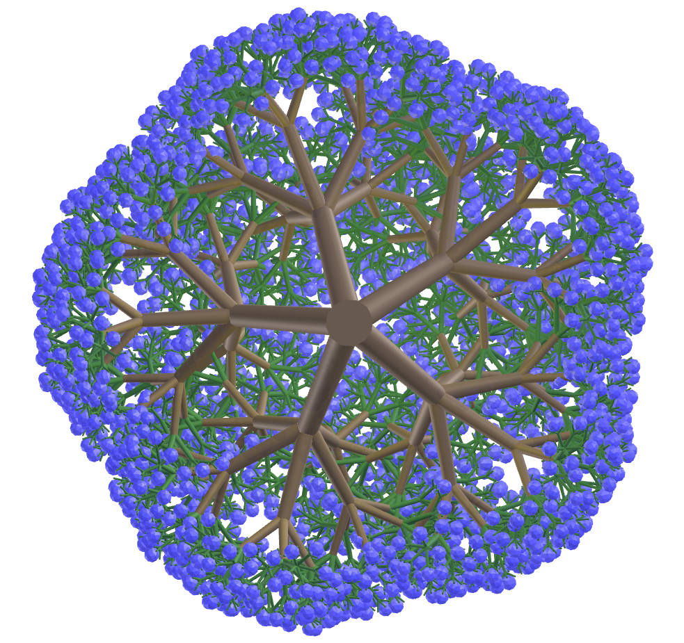 Pentagonal fractal tree with pentakis dodecahedrons
