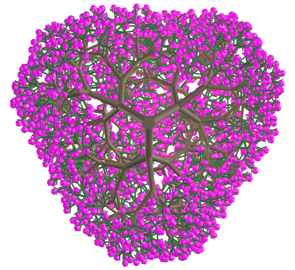 Triangular fractal tree with rhombic triacontahedrons