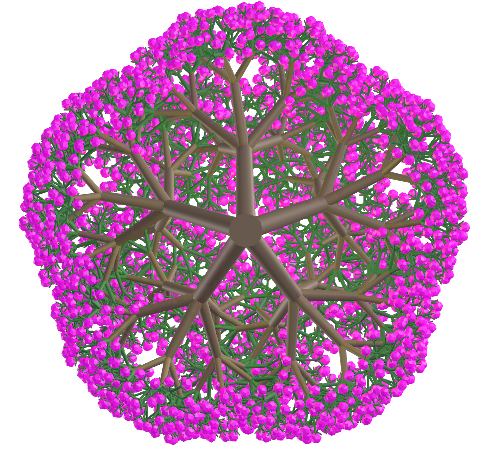 Pentagonal fractal tree with rhombic triacontahedrons