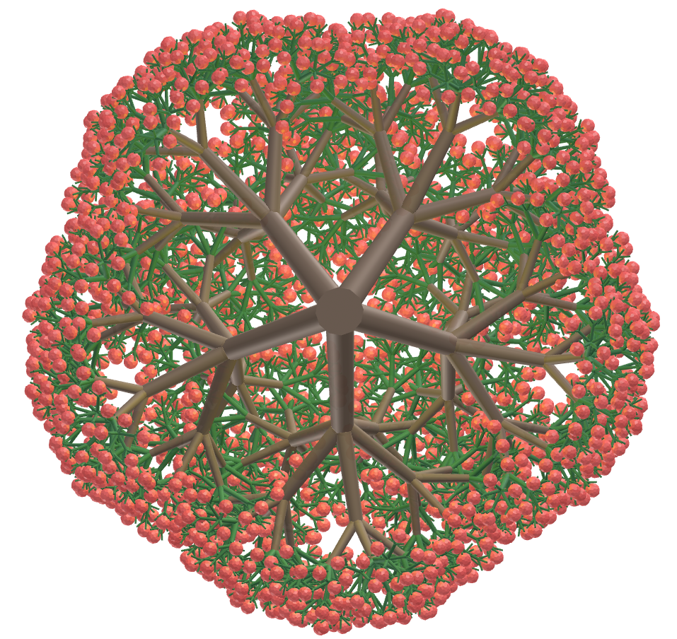 Pentagonal fractal tree with pentagonal hexecontahedrons