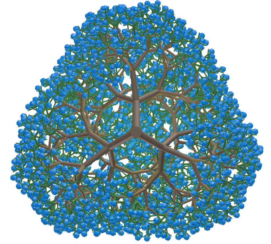 Triangular fractal tree with pentagonal icositetrahedrons